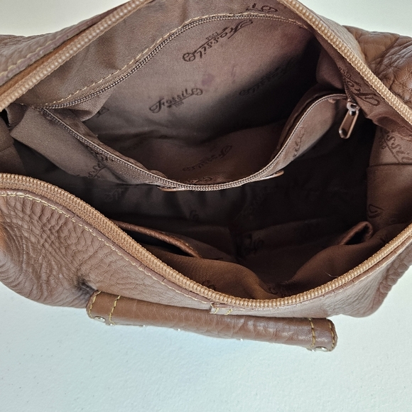 Fossil Shoulder Bag Brown Pebble Leather Studded Accents Y2k Vintage - Picture 16 of 16